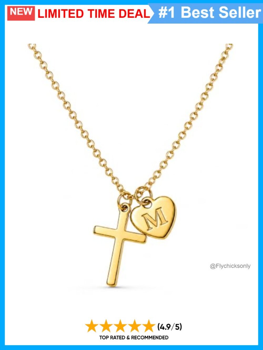 18K Gold Plated Heart Cross Initial Necklace Adjustable Women's Jewelry